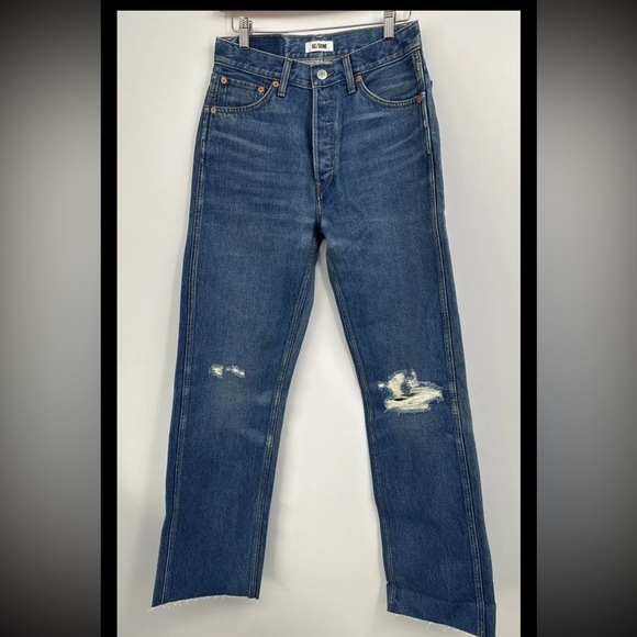 $295 RE/DONE Destroyed Broken Blue '90s High Waist Jeans Size 26 - Picture 2 of 4